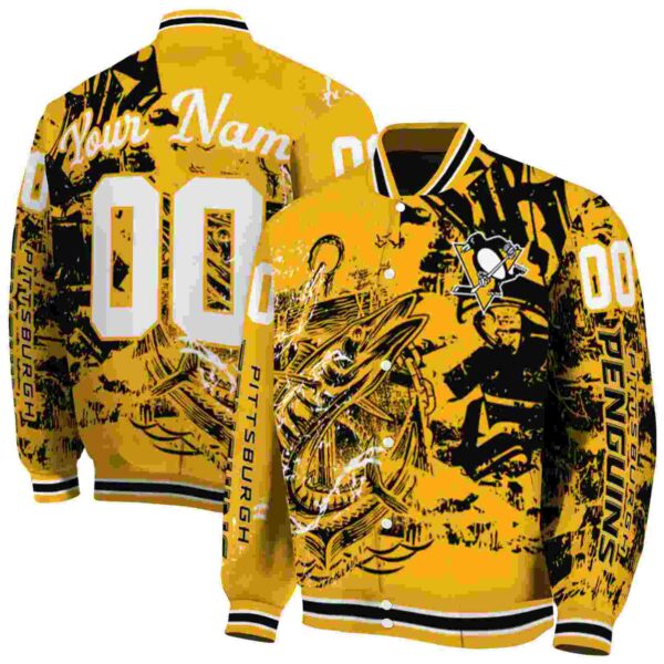 customized pittsburgh penguins fishing art yellow jacket fashion forward
