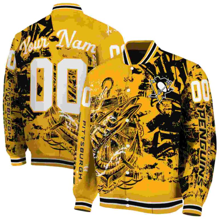 customized pittsburgh penguins fishing art yellow jacket fashion forward