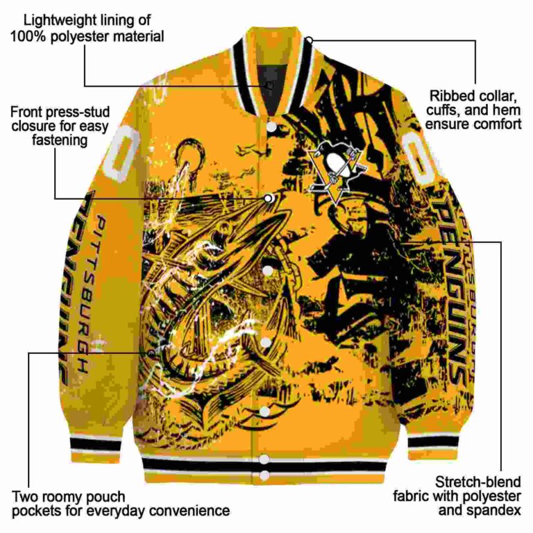 customized pittsburgh penguins fishing art yellow jacket new arrival