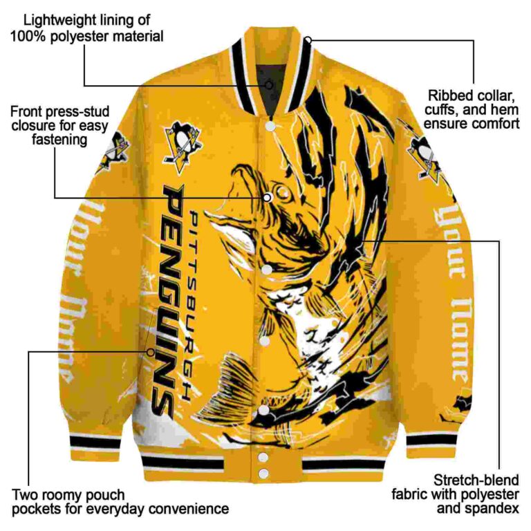 customized pittsburgh penguins fishing passion yellow white jacket new arrival
