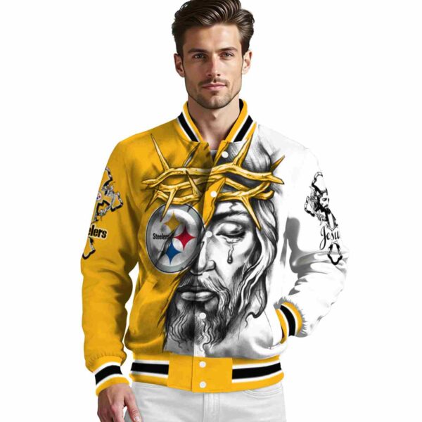 customized pittsburgh steelers jesus tears gold white jacket high quality