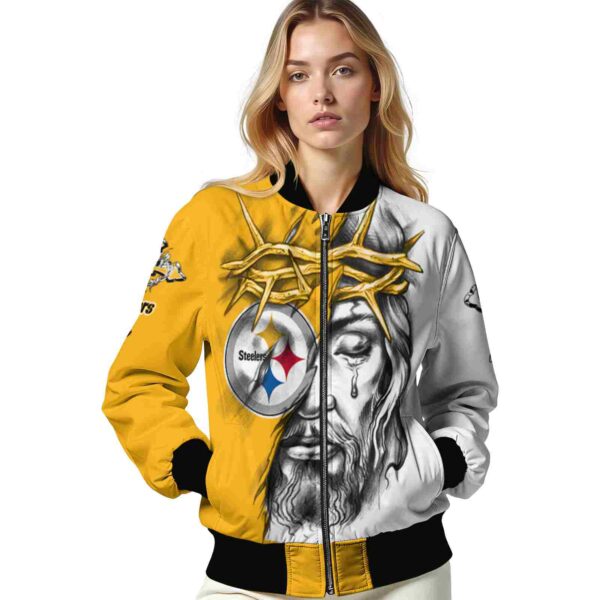 customized pittsburgh steelers jesus tears gold white jacket latest model