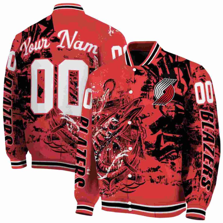 customized portland trail blazers fishing art red jacket fashion forward