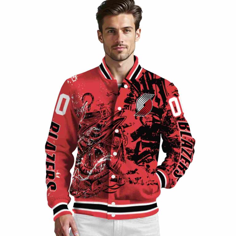 customized portland trail blazers fishing art red jacket high quality
