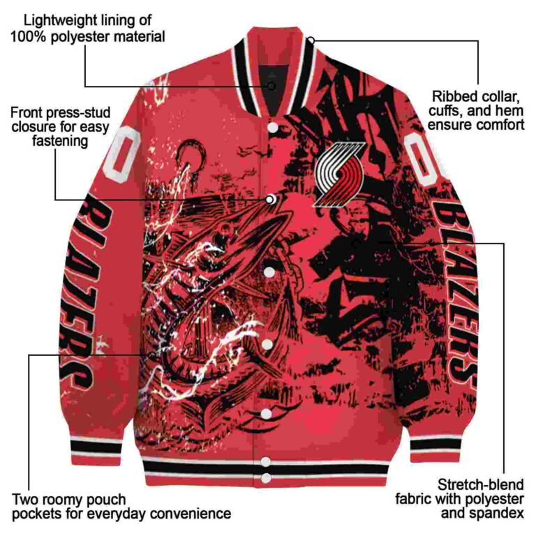 customized portland trail blazers fishing art red jacket new arrival