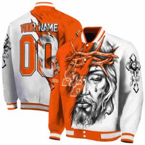 customized sam houston bearkats jesus tears orange white jacket fashion forward