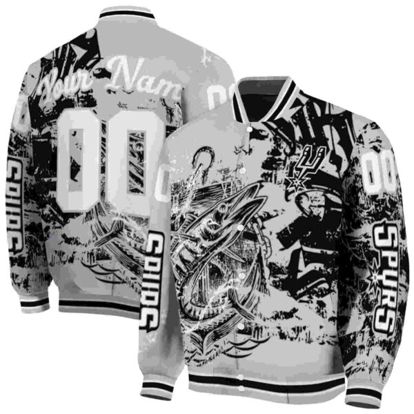 customized san antonio spurs fishing art silver jacket fashion forward