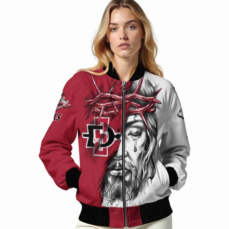 customized san diego state aztecs jesus tears red white jacket latest model