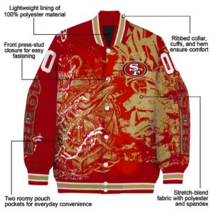 customized san francisco 49ers fishing art red jacket new arrival