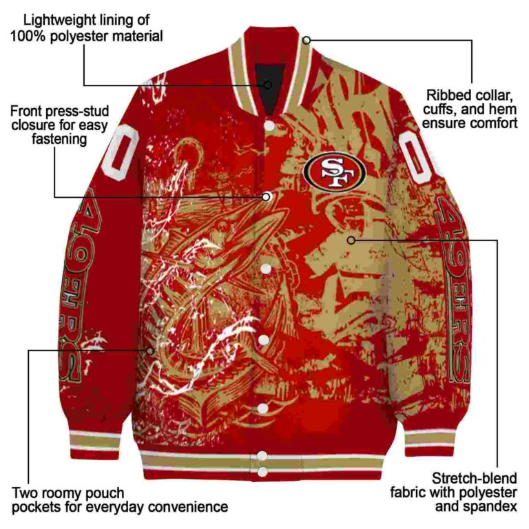 customized san francisco 49ers fishing art red jacket new arrival