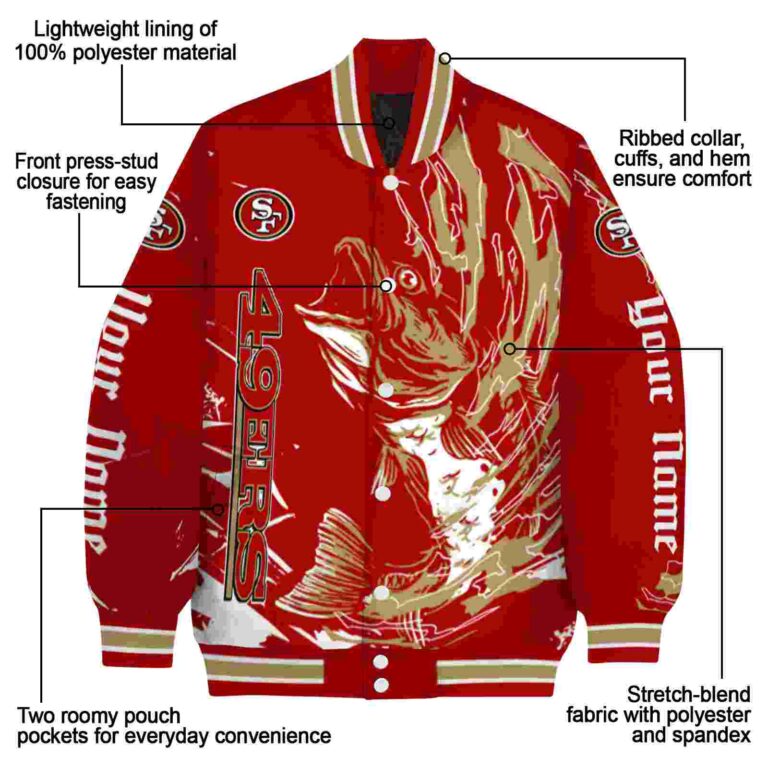 customized san francisco 49ers fishing passion red white jacket new arrival