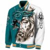 customized san jose sharks jesus tears teal white jacket best selling