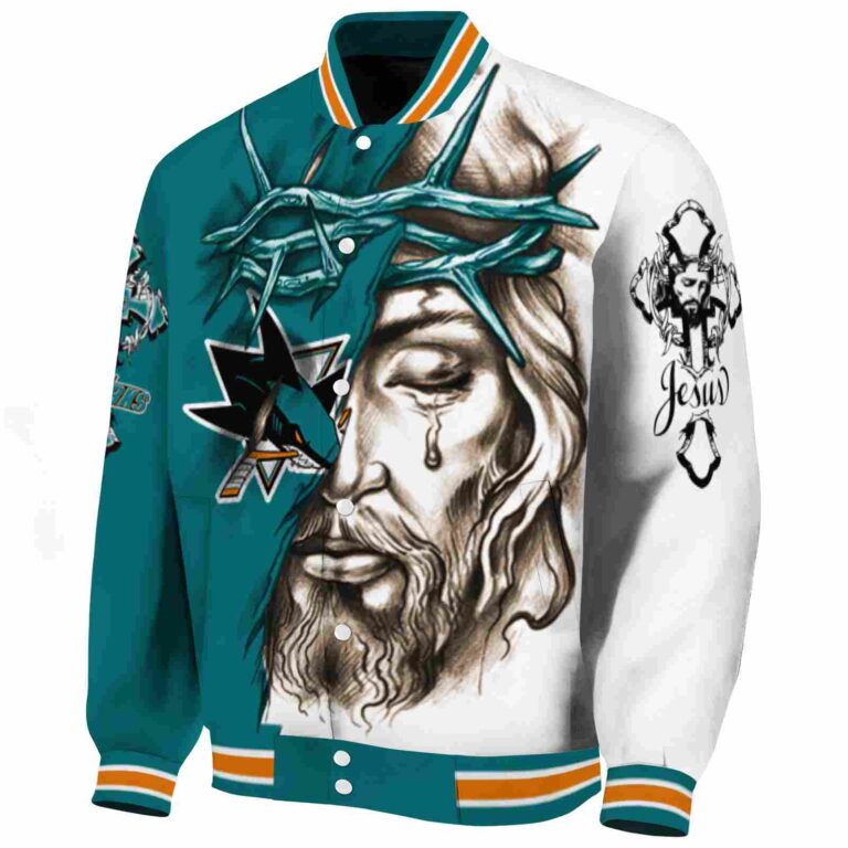 customized san jose sharks jesus tears teal white jacket best selling