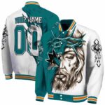 customized san jose sharks jesus tears teal white jacket best selling