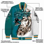 customized san jose sharks jesus tears teal white jacket best selling