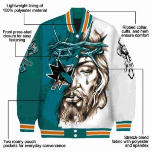 customized san jose sharks jesus tears teal white jacket new arrival