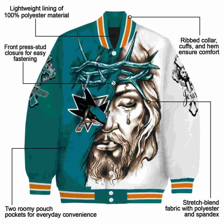customized san jose sharks jesus tears teal white jacket new arrival