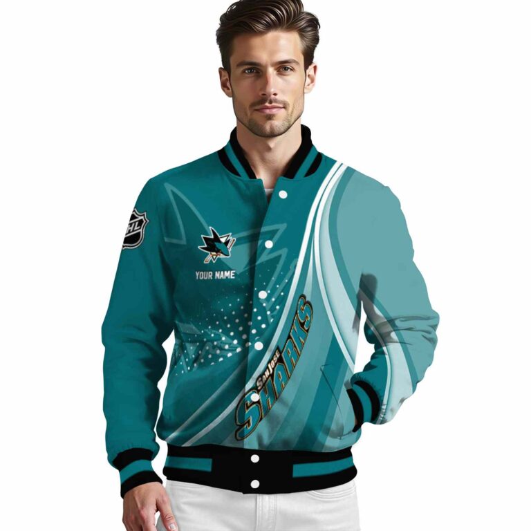 customized san jose sharks wave patterns teal jacket high quality
