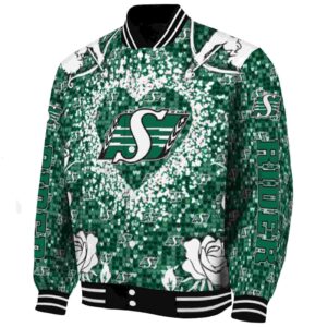 customized saskatchewan roughriders heart explosion green jacket best selling