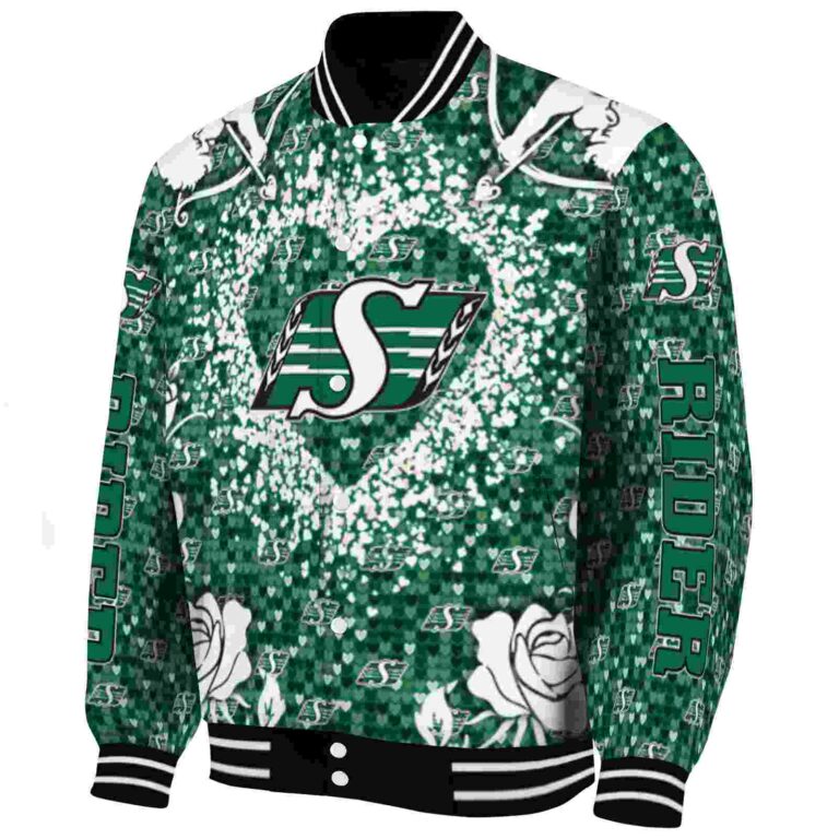 customized saskatchewan roughriders heart explosion green jacket best selling