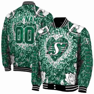 customized saskatchewan roughriders heart explosion green jacket fashion forward