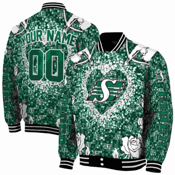 customized saskatchewan roughriders heart explosion green jacket fashion forward