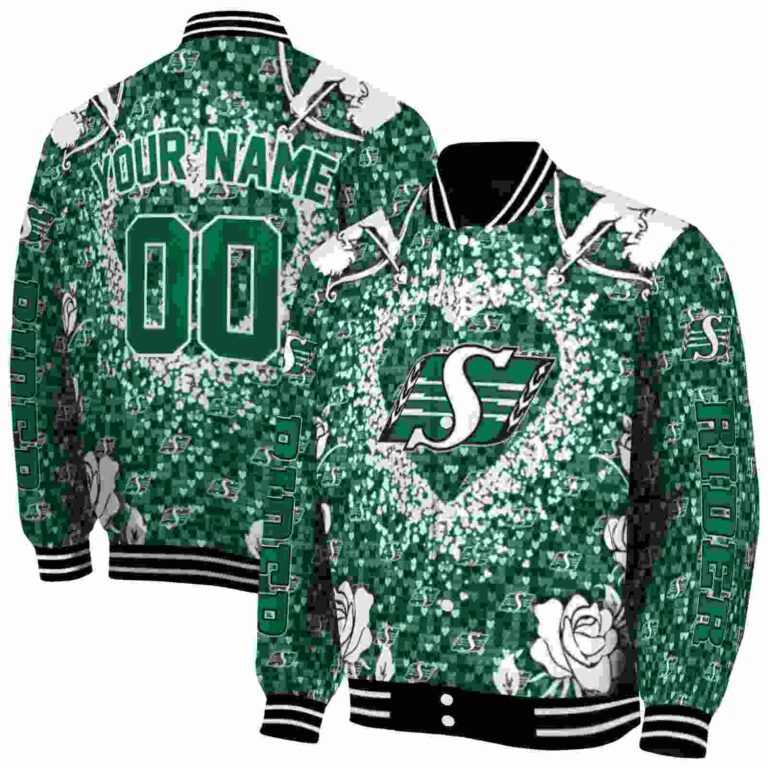 customized saskatchewan roughriders heart explosion green jacket fashion forward