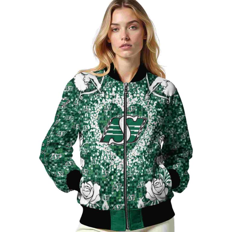 customized saskatchewan roughriders heart explosion green jacket latest model