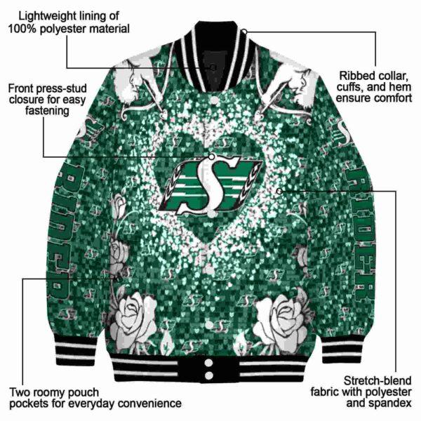 customized saskatchewan roughriders heart explosion green jacket new arrival