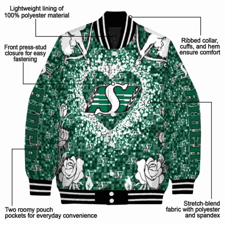 customized saskatchewan roughriders heart explosion green jacket new arrival