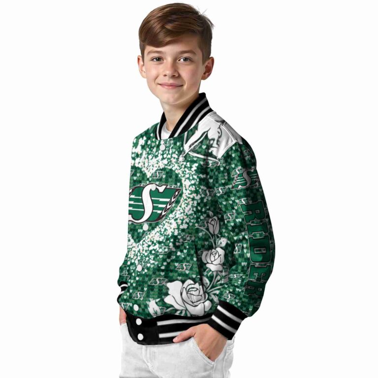 customized saskatchewan roughriders heart explosion green jacket trendy