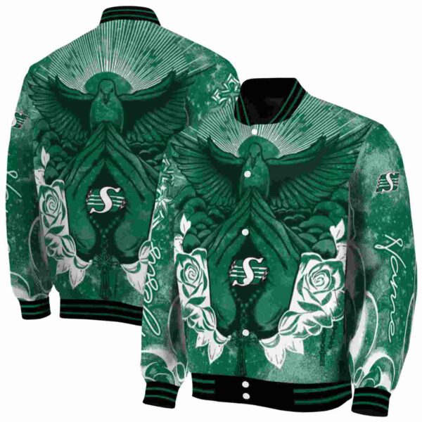 customized saskatchewan roughriders praying hands green jacket fashion forward