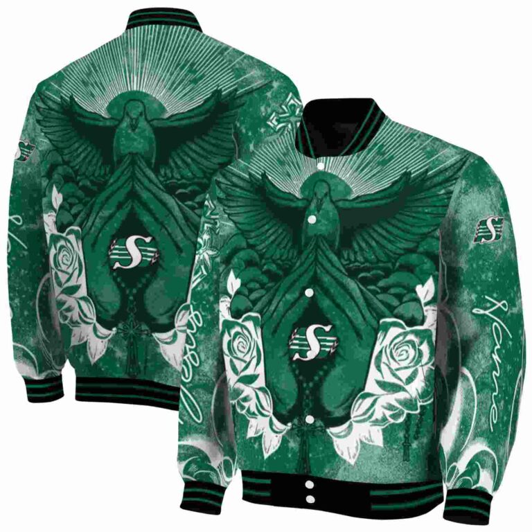 customized saskatchewan roughriders praying hands green jacket fashion forward