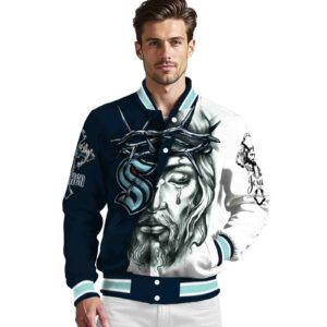 customized seattle kraken jesus tears blue white jacket high quality
