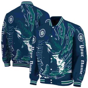 customized seattle mariners fishing passion navy blue white jacket fashion forward