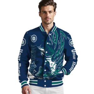 customized seattle mariners fishing passion navy blue white jacket high quality