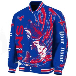 customized smu mustangs fishing passion blue white jacket best selling