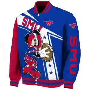 customized smu mustangs mickey football blue white jacket best selling