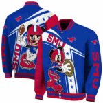 customized smu mustangs mickey football blue white jacket best selling