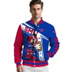 customized smu mustangs mickey football blue white jacket best selling