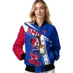 customized smu mustangs mickey football blue white jacket best selling