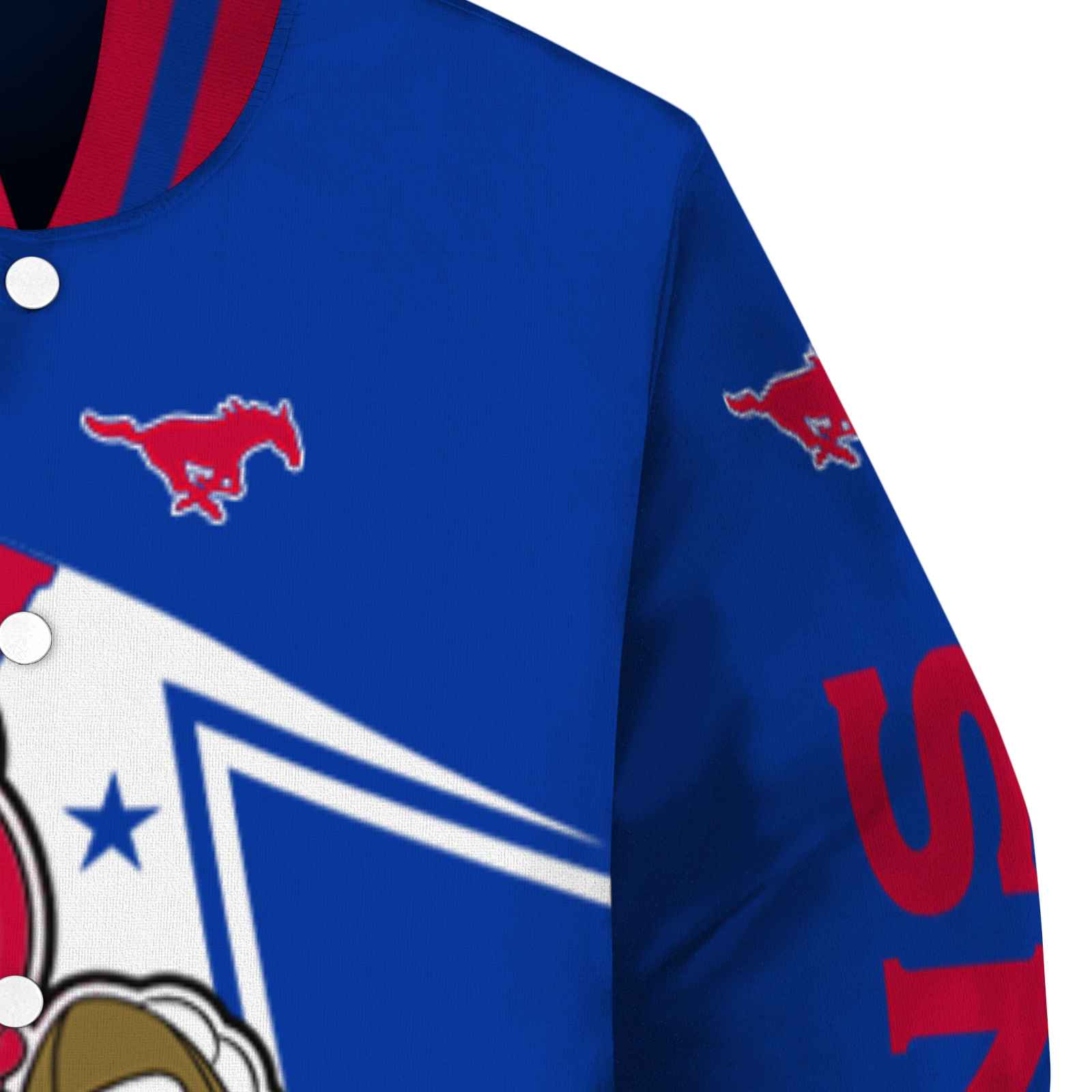 customized smu mustangs mickey football blue white jacket premium grade customized smu mustangs mickey football blue white jacket premium grade