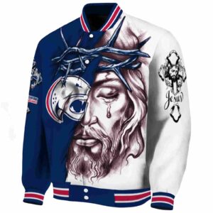 customized south alabama jaguars jesus tears blue white jacket best selling