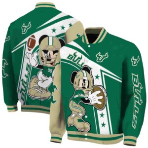 customized south florida bulls mickey football green white jacket fashion forward