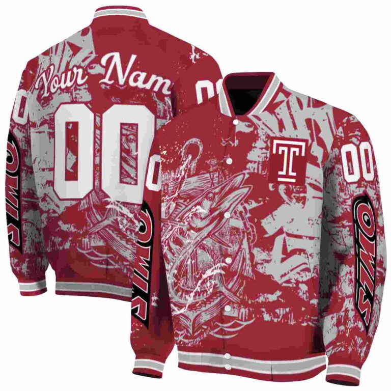 customized temple owls fishing art red jacket fashion forward