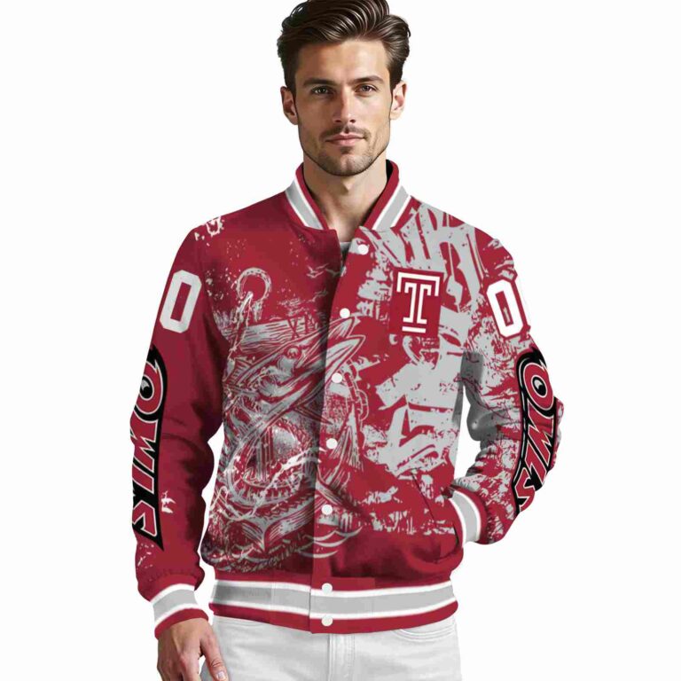 customized temple owls fishing art red jacket high quality