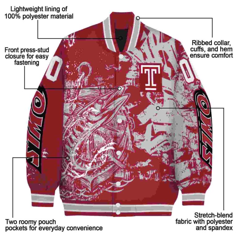 customized temple owls fishing art red jacket new arrival