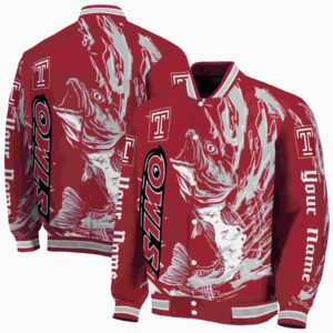 customized temple owls fishing passion red white jacket fashion forward