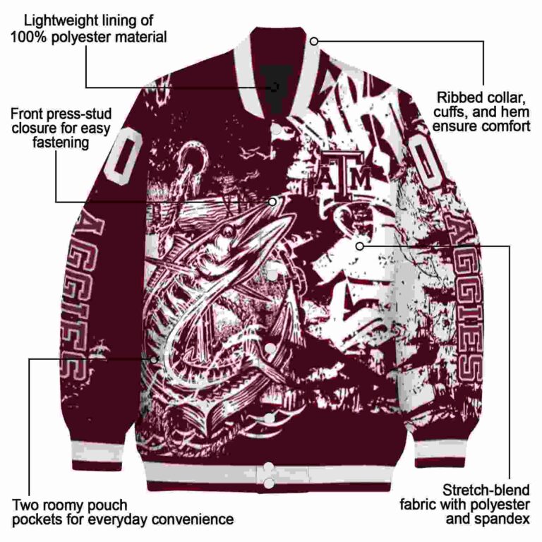 customized texas am aggies fishing art maroon jacket new arrival
