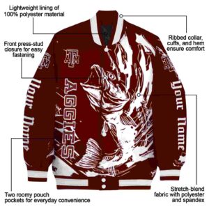 customized texas am aggies fishing passion maroon white jacket new arrival
